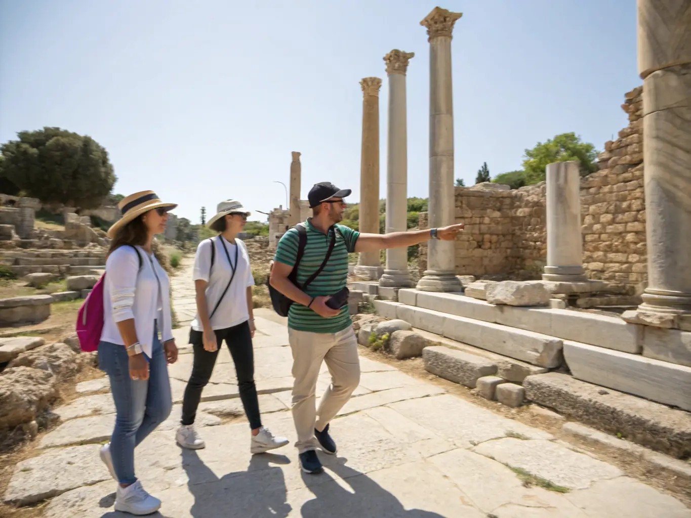 An image depicting a guided tour group exploring a historical site, with a knowledgeable guide sharing insights about the site's significance.