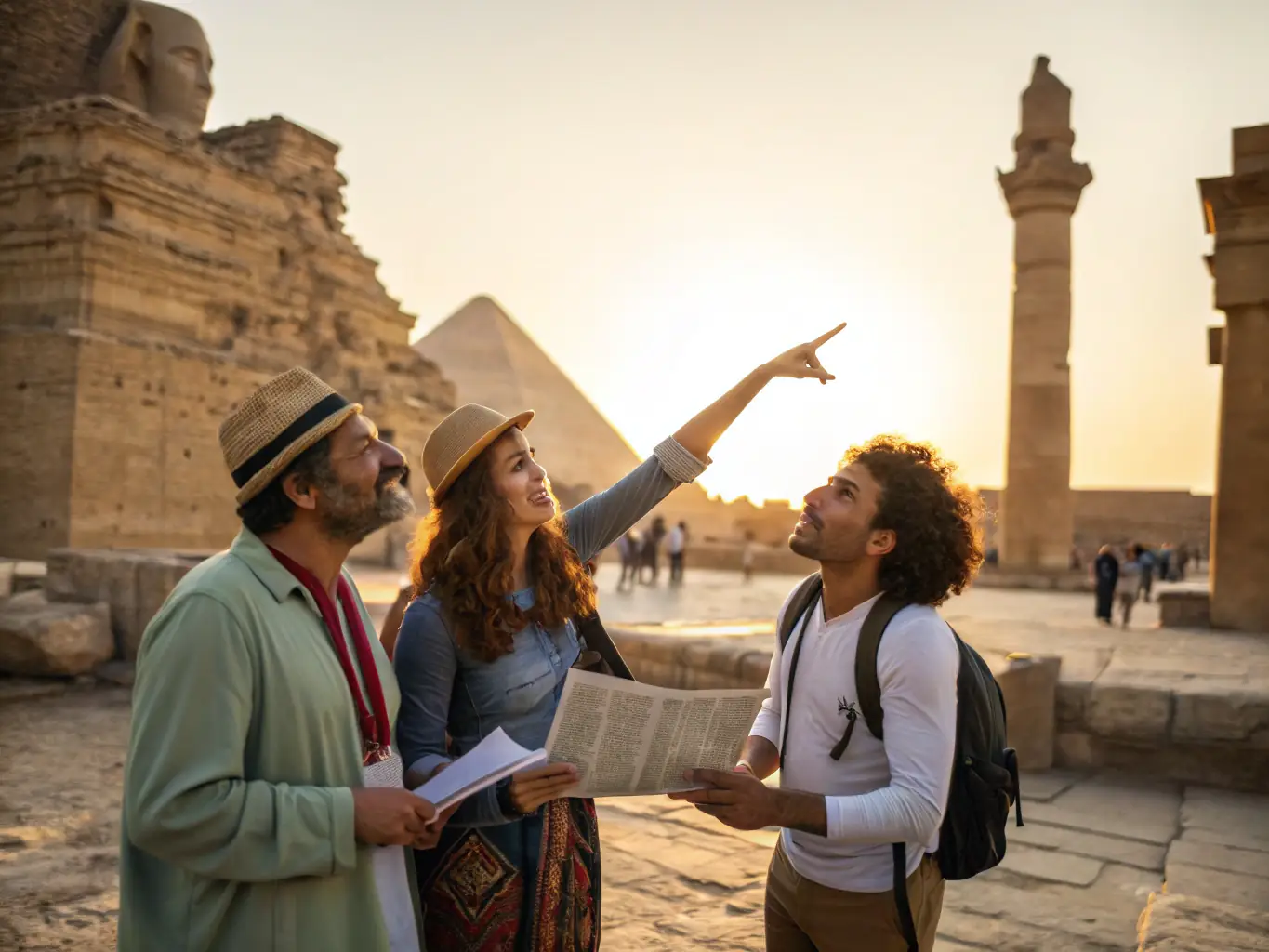 A vibrant image of a guided tour group exploring a historical landmark, with a knowledgeable guide sharing insights about the site's history and significance.